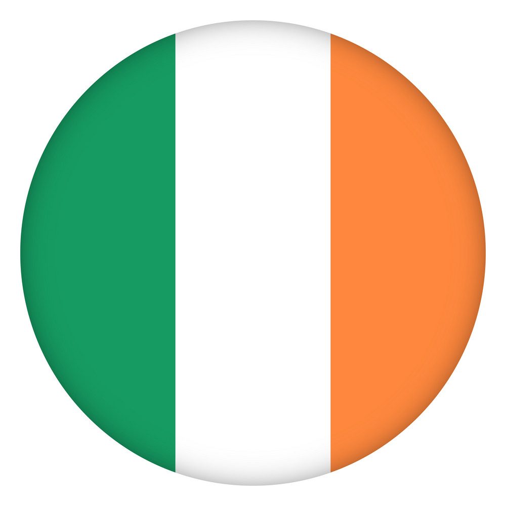 Flag of Ireland round icon, badge or button. Irish national symbol. Template design, vector illustration.