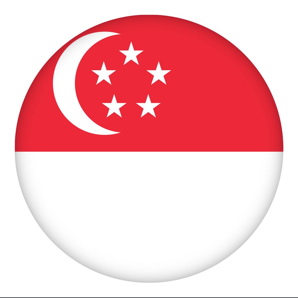 Flag of Singapore round icon, badge or button. National symbol. Template design, vector illustration.
